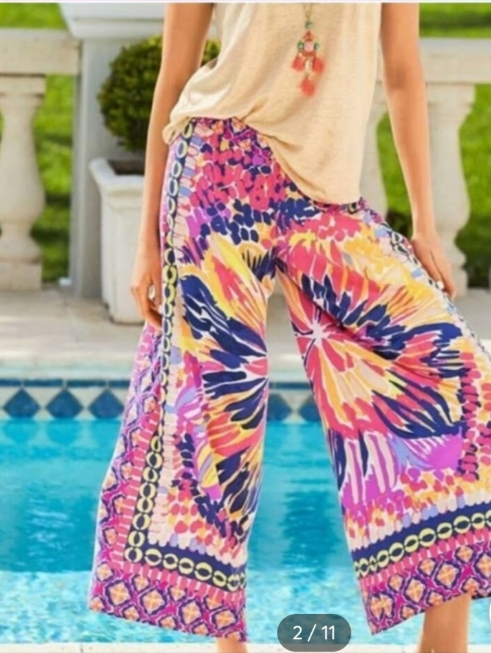 Lilly Pulitzer Elisabeth Pink Purple Yellow Blue Wide-Leg Crop Palazzo Pants